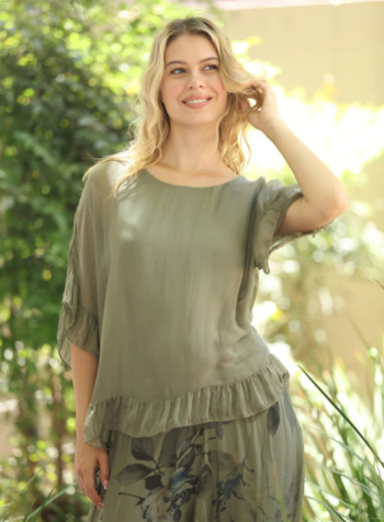 Ruffle Hem Silk Top