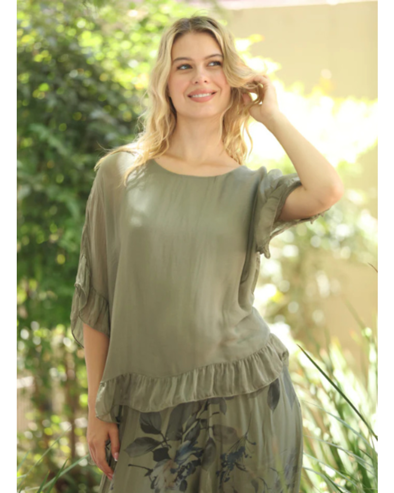Ruffle Hem Silk Top