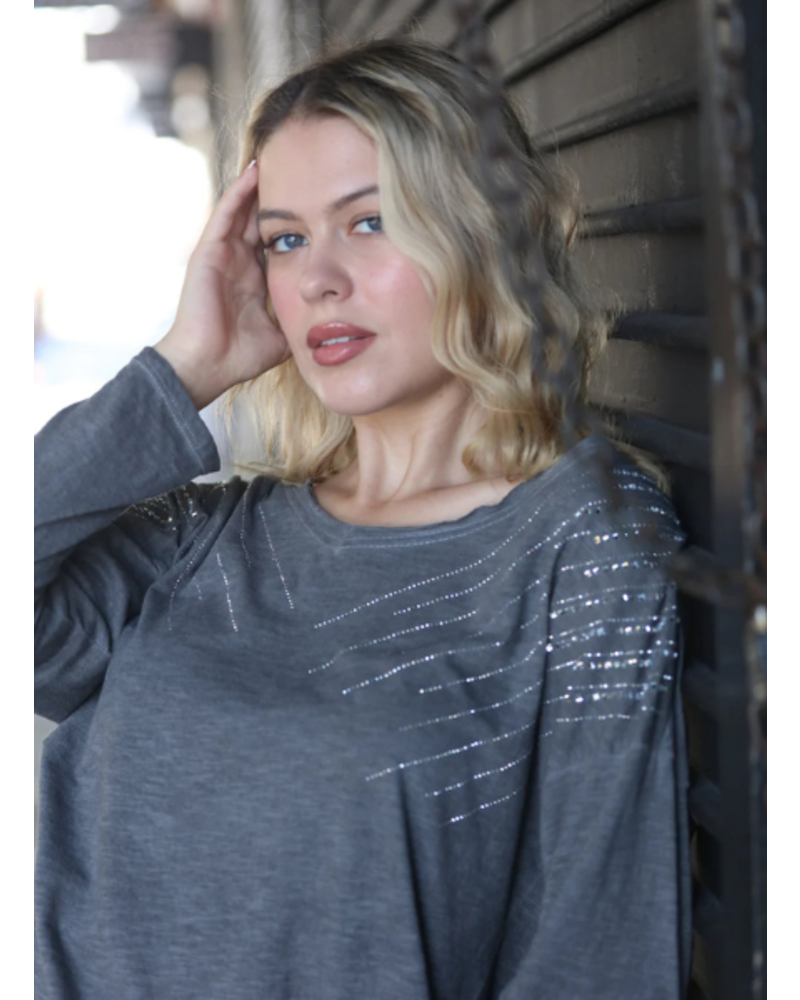 Long Sleeve Tee with Silver Sequin Detail