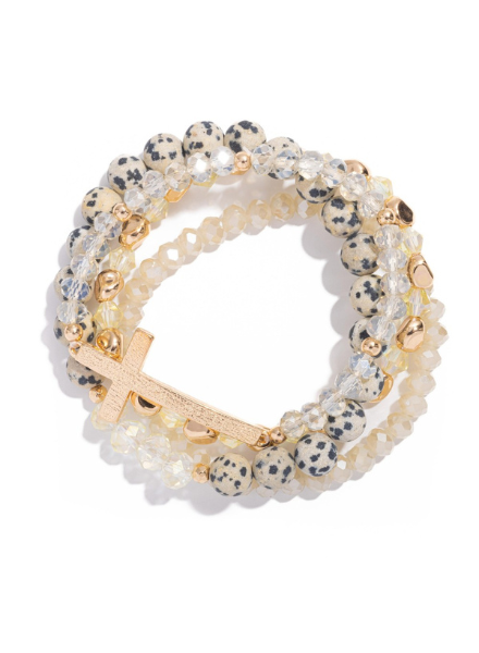 Set of 4 Beaded Bracelets with Cross Charm