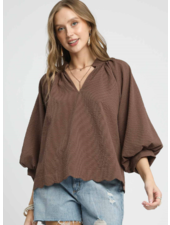 Scallop Trim Seersucker Top