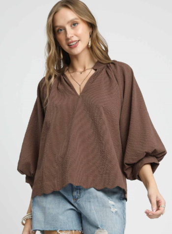 Scallop Trim Seersucker Top