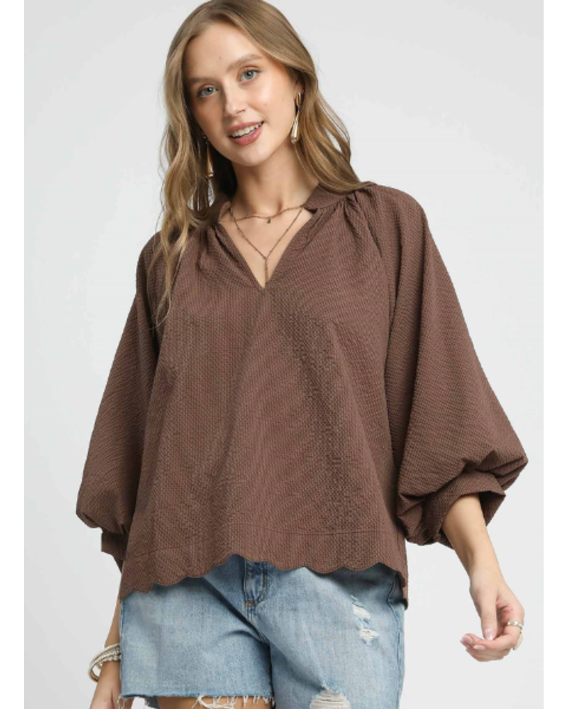 Scallop Trim Seersucker Top