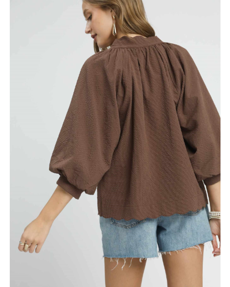 Scallop Trim Seersucker Top