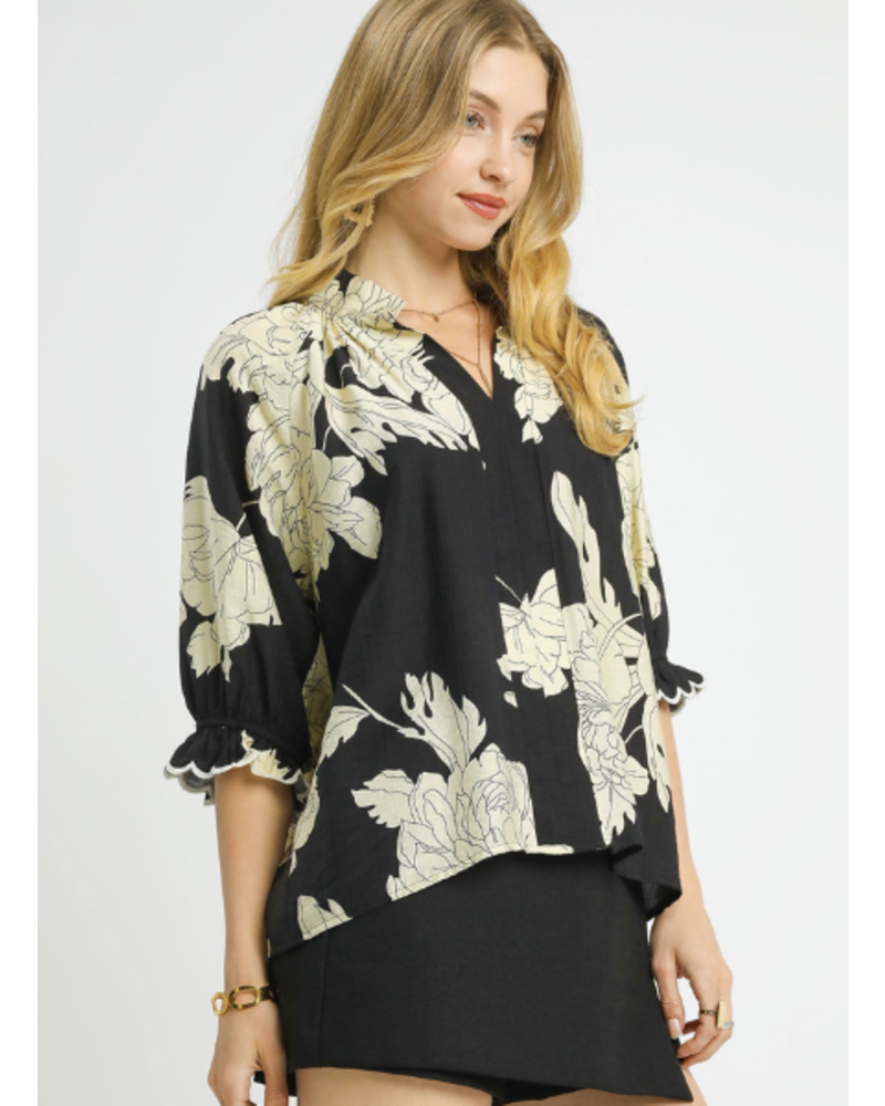 Floral Printed Blouse with Ruffle Sleeve