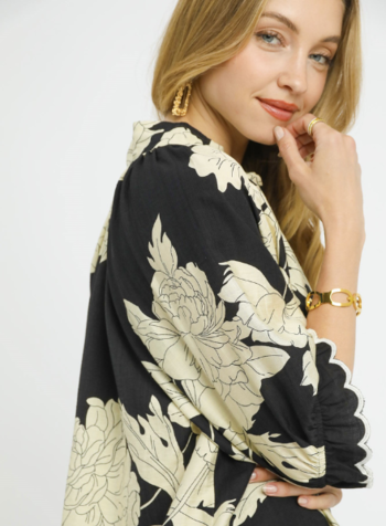 Floral Printed Blouse with Ruffle Sleeve