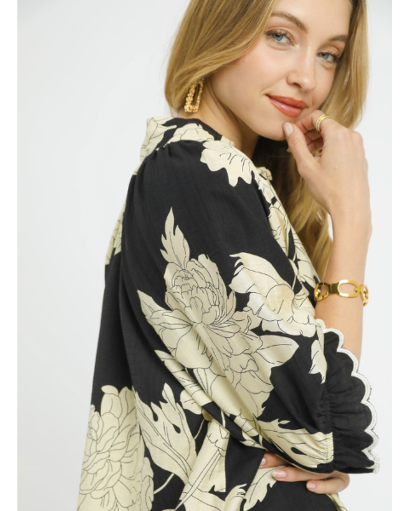 Floral Printed Blouse with Ruffle Sleeve