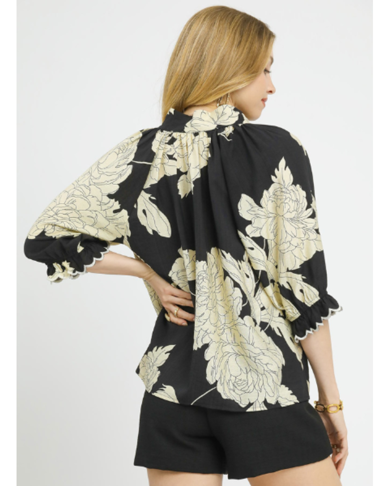 Floral Printed Blouse with Ruffle Sleeve