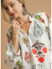 Split Neck Botanical Print Blouse