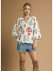 Split Neck Botanical Print Blouse