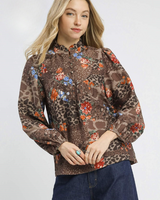 Fall Floral and Animal Print Yoke Blouse