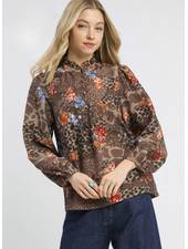 Floral and Animal Print Yoke Blouse