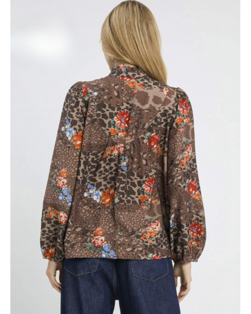 Floral and Animal Print Yoke Blouse