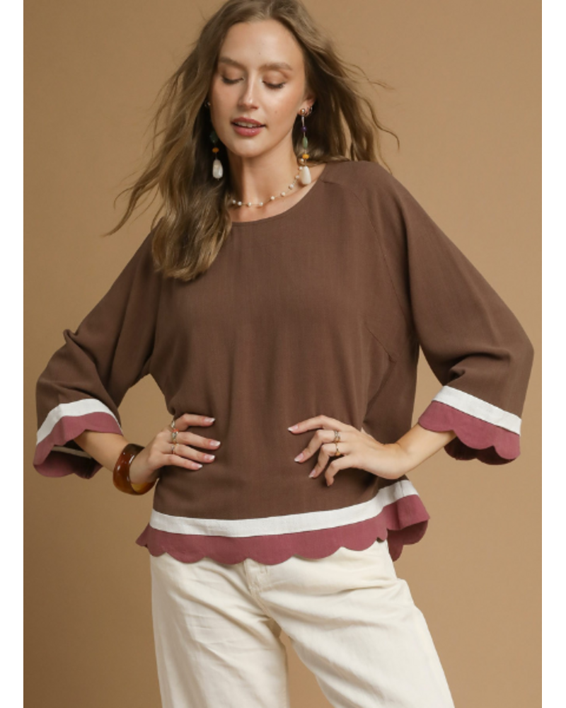 Scalloped Hem Color Block Top