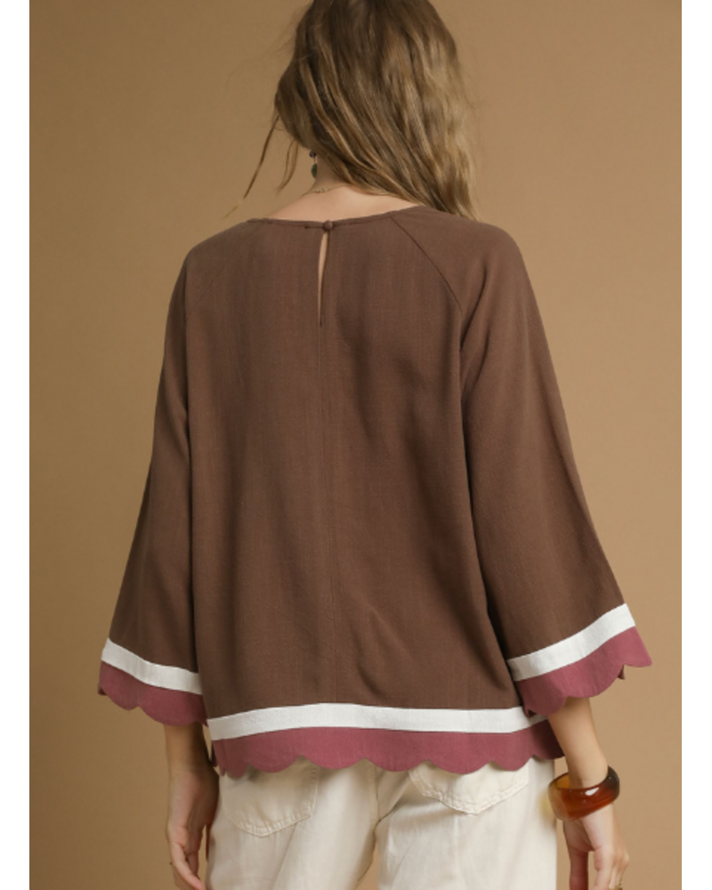 Scalloped Hem Color Block Top