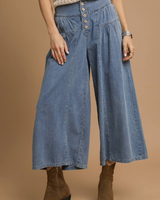 Stone Washed Button Front Culottes