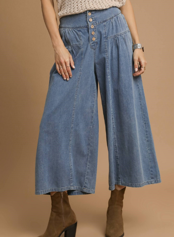 Stone Washed Button Front Culottes