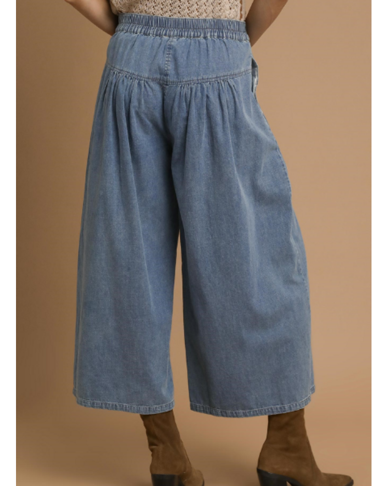 Stone Washed Button Front Culottes