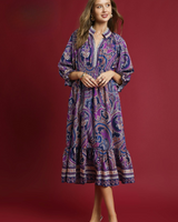 Paisley Print Midi Dress