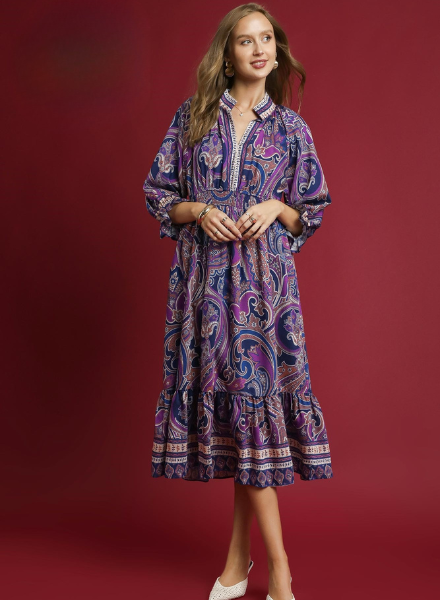 Paisley Print Midi Dress