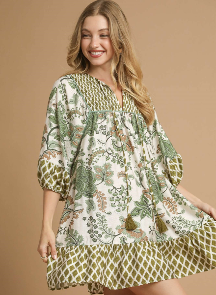 Paisley Print Dress with Tassles