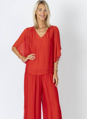 Flutter Sleeve Silk Blouse