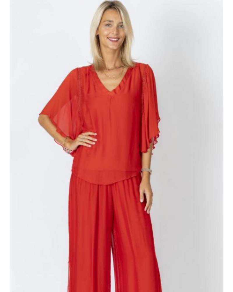 Flutter Sleeve Silk Blouse