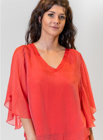 Flutter Sleeve Silk Blouse