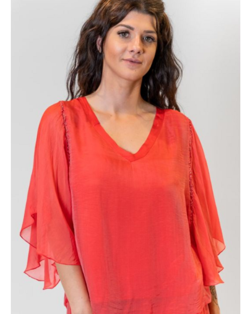 Flutter Sleeve Silk Blouse