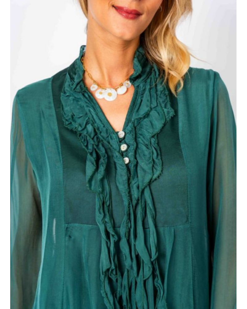 Ruffle Front Silk Blouse