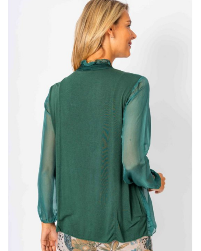 Ruffle Front Silk Blouse