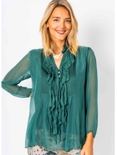 Ruffle Front Silk Blouse