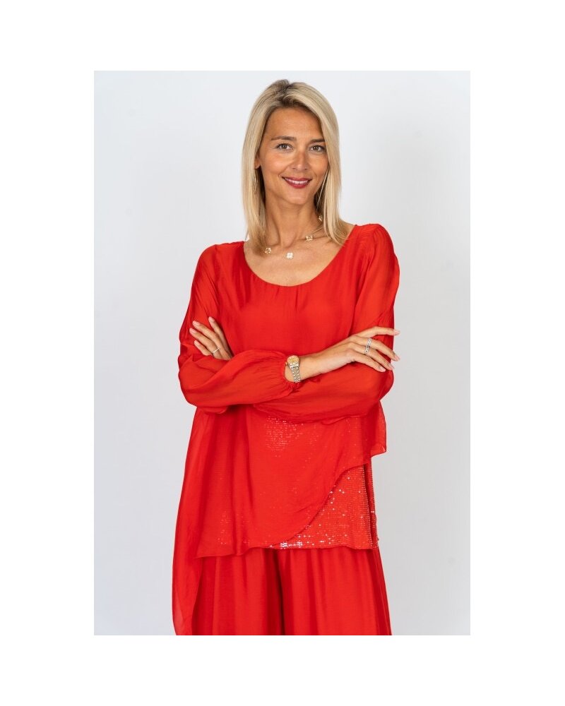 Angled Silk & Sequin Blouse