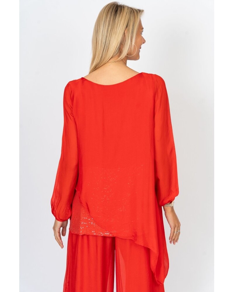Angled Silk & Sequin Blouse