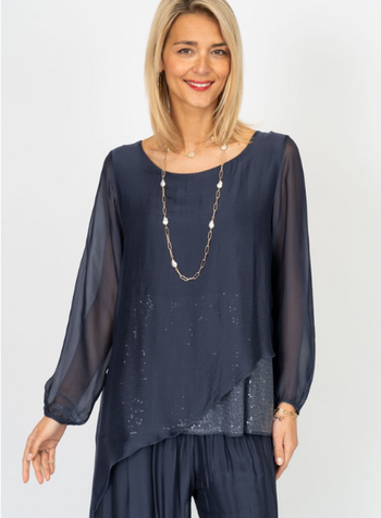 Angled Silk & Sequin Blouse
