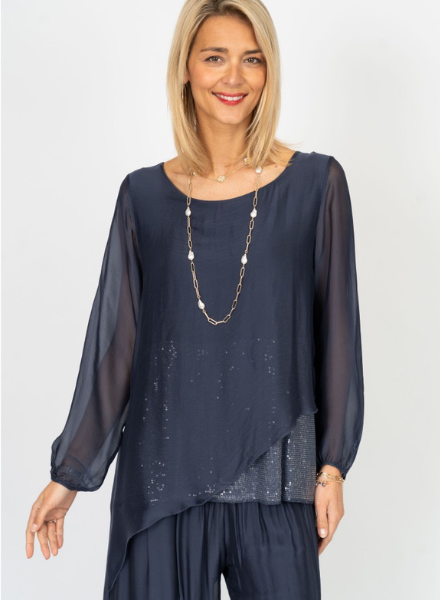 Angled Silk & Sequin Blouse
