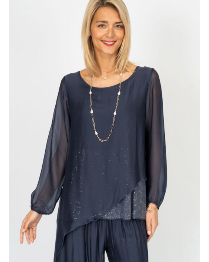 Angled Silk & Sequin Blouse