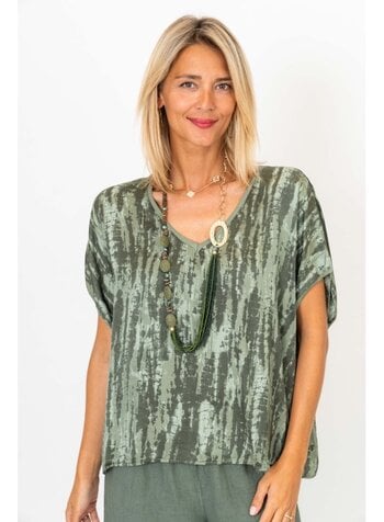 Bamboo Print Silk Blend Top