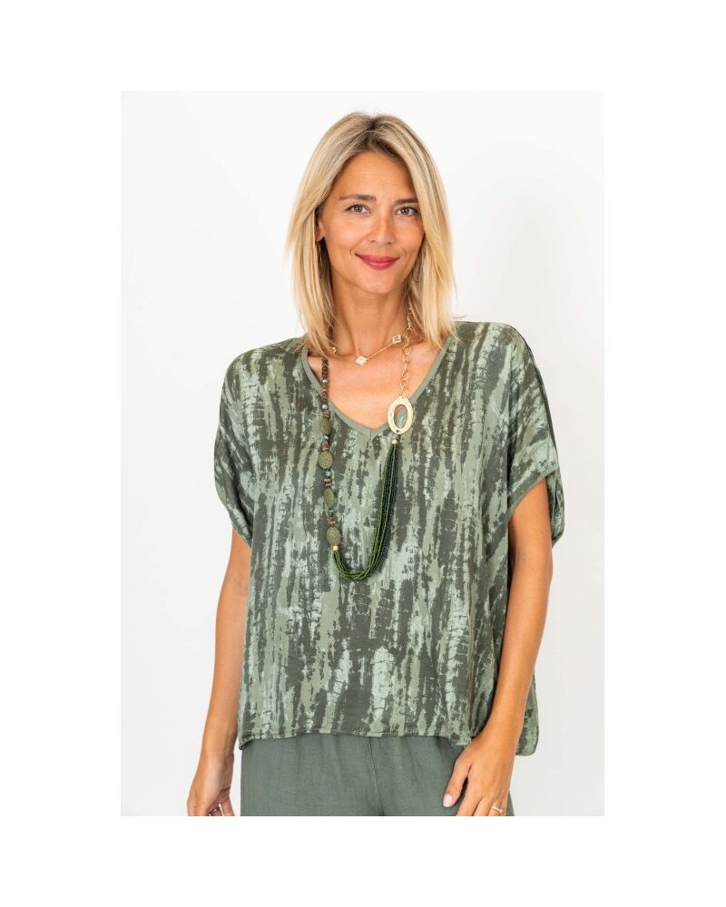 Bamboo Print Silk Blend Top