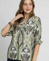 Abstract Print V-Neck Top