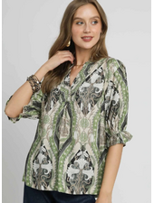 Abstract Print V-Neck Top