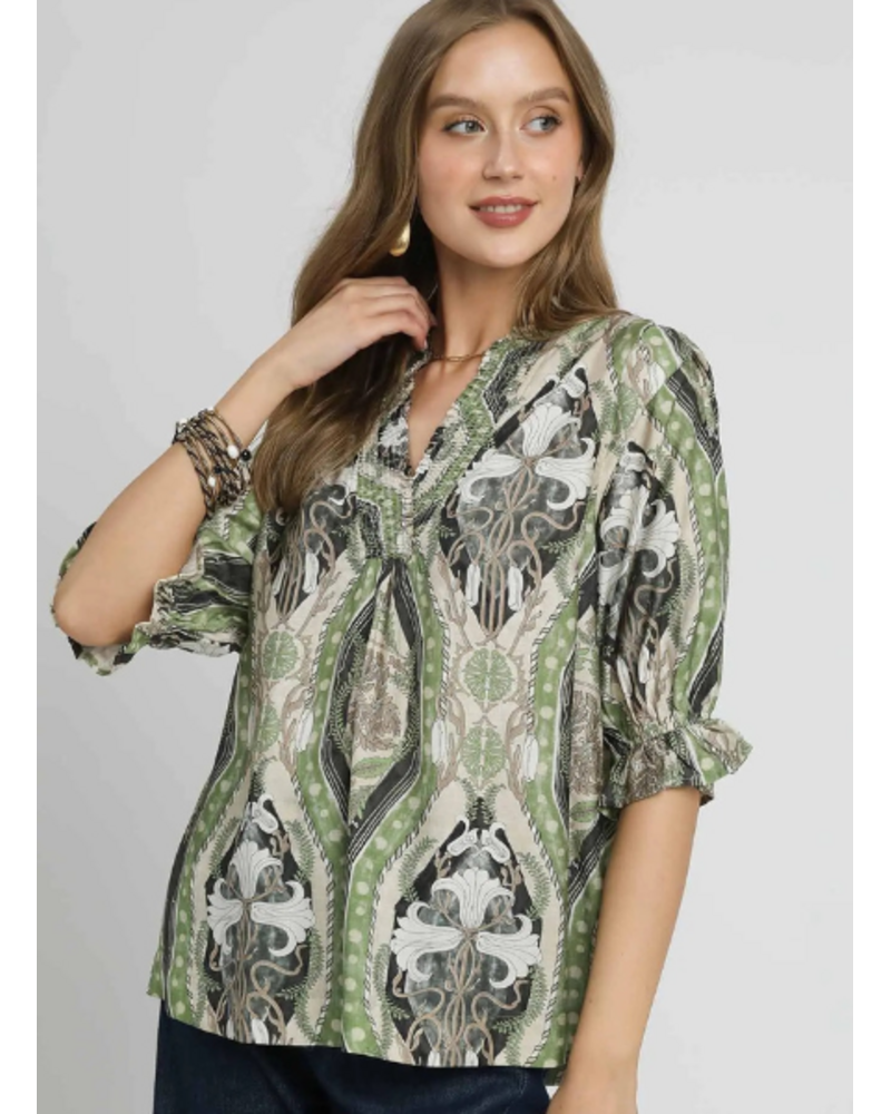 Abstract Print V-Neck Top