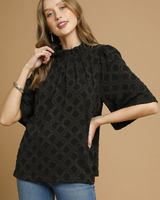 Mock Neck Textured Blouse