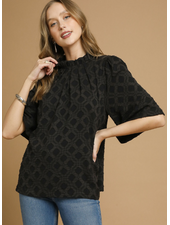 Mock Neck Textured Blouse
