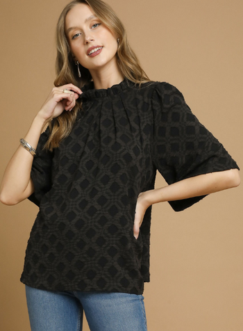 Mock Neck Textured Blouse