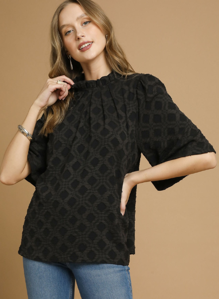 Mock Neck Textured Blouse