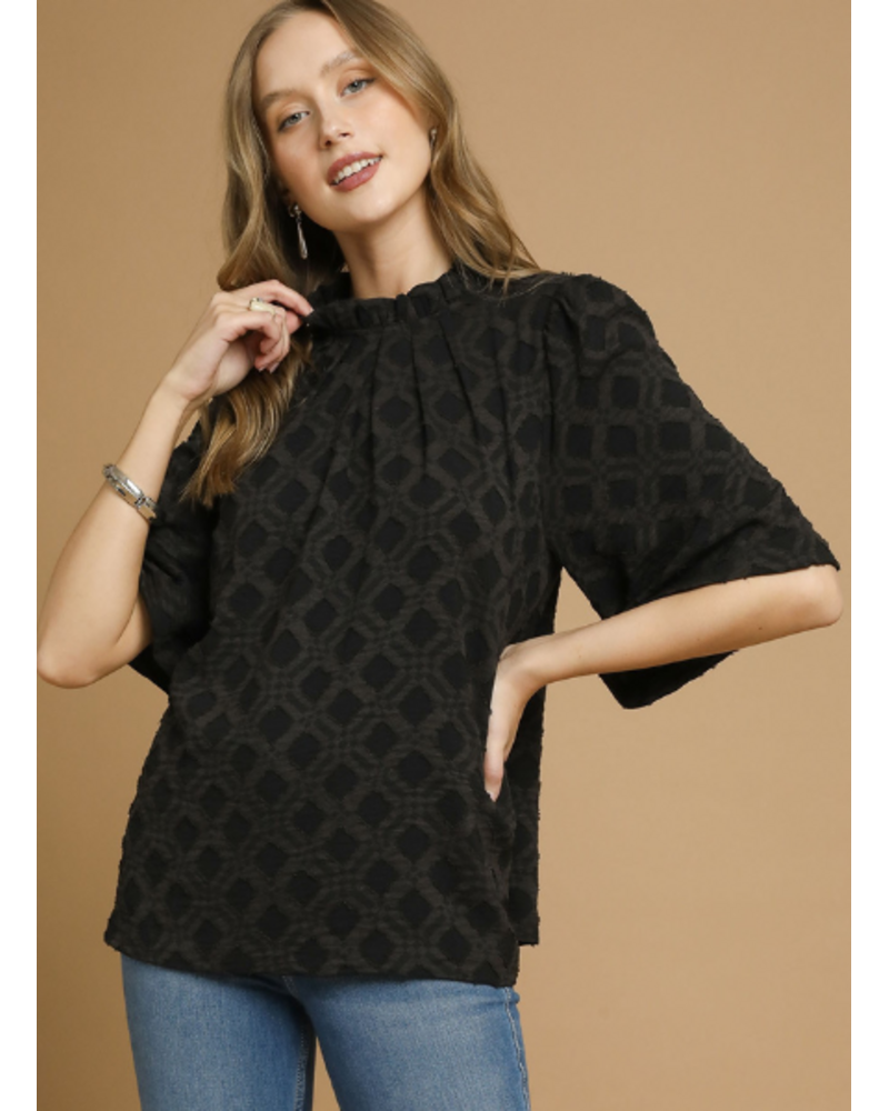 Mock Neck Textured Blouse