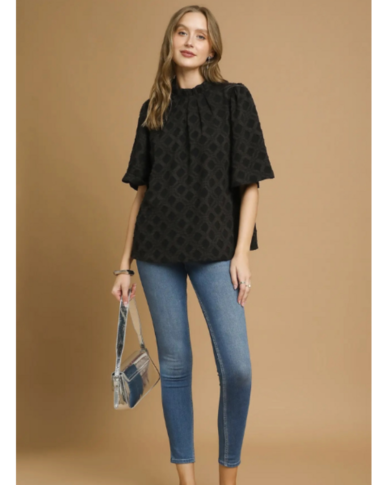 Mock Neck Textured Blouse