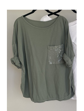 Sequin Pocket Long Sleeve Tee