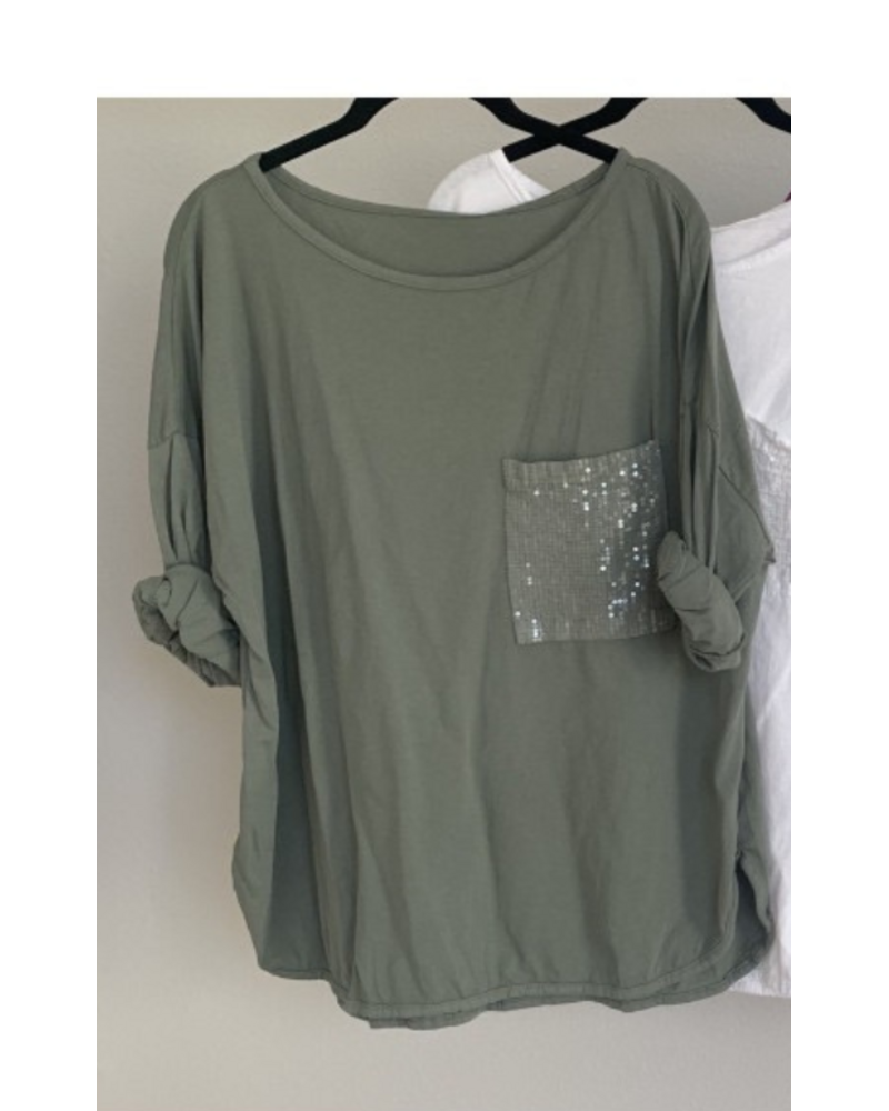 Sequin Pocket Long Sleeve Tee